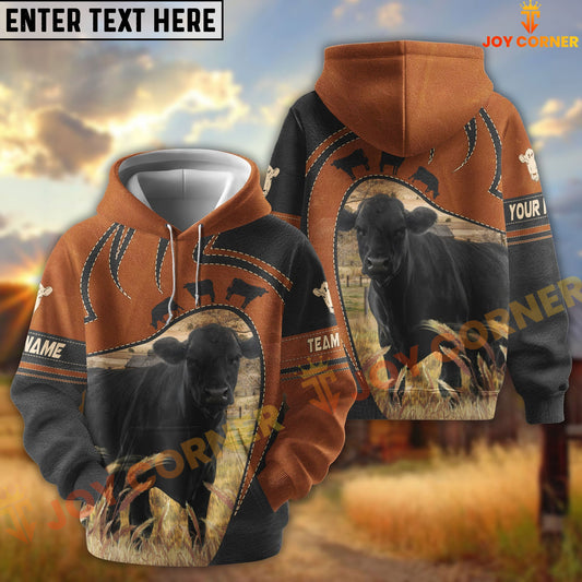 Joycorners Black Angus Leather Pattern Custom Name, Farm Name 3D Hoodie