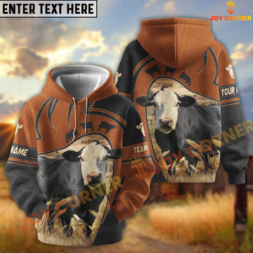 Joycorners Black Baldy Leather Pattern Custom Name, Farm Name 3D Hoodie