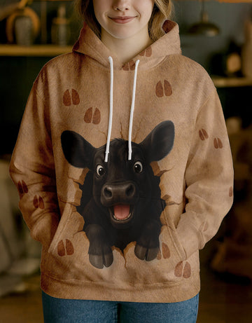Joycorners Black Angus Cute Breakthrough Cow Personalized Name, Farm Name Unisex 3D Hoodie