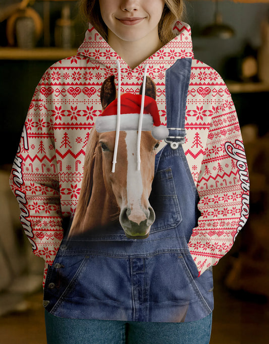 Joycorners Horse Farm Life Merry Christmas Cow Personalized Name, Farm Name Unisex 3D Hoodie