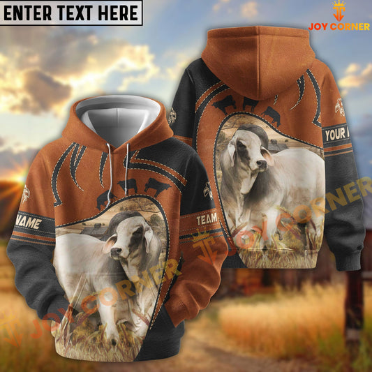 Joycorners Brahman Leather Pattern Custom Name, Farm Name 3D Hoodie