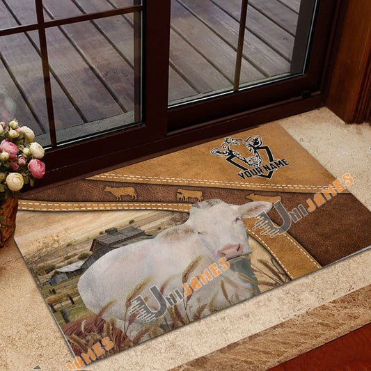Joycorners Charolais No Horn Personalized - Welcome  Doormat