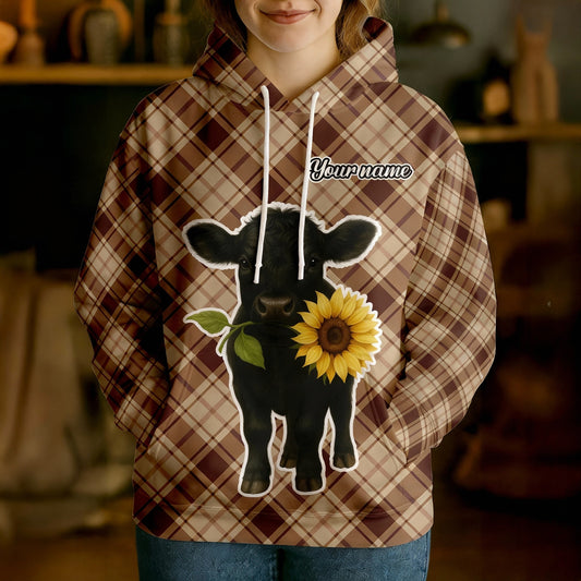 Joycorners Personalized Sunflower Cow Cozy Hoodie (12 Cattle Breeds)