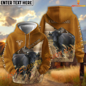 Joycorners Dexter Yellow Leather Pattern Customized Name and Farm Name 3D Hoodie