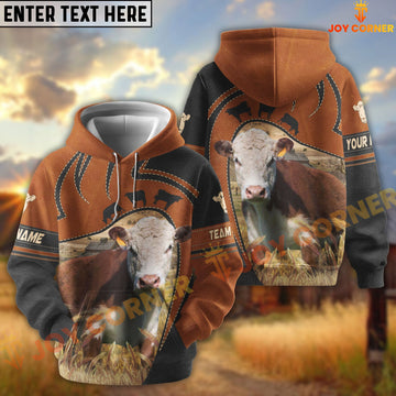Joycorners Hereford Leather Pattern Custom Name, Farm Name 3D Hoodie