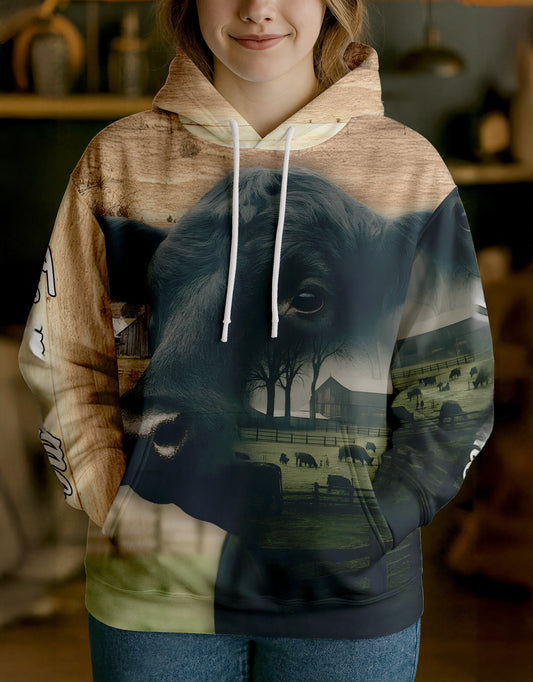 Joycorners Black Angus Country Style Ranch Personalized Name, Farm Name Unisex 3D Hoodie