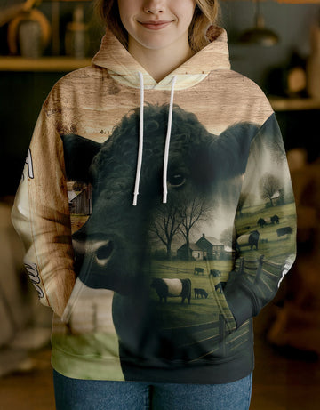 Joycorners Belted Galloway Country Style Ranch Personalized Name, Farm Name Unisex 3D Hoodie