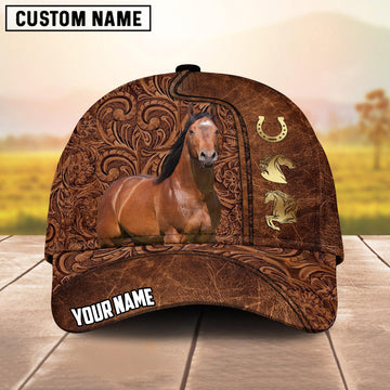 Joycorners Equestrian Tooled Leather Horseshoe Personalized Name 3D Cap (9 breeds)