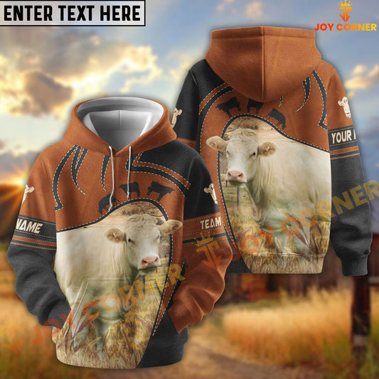 Joycorners Charolais Leather Pattern Custom Name, Farm Name 3D Hoodie