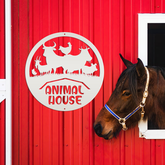Joycorners Farm Animal House Metal Sign, Farmhouse Wall Decor & Wall Art, Farm Decor, Gift for Farmer, Farming Gifts, Wall Decor for Barn, Children's Bedroom Wall Decor, Kid Farm Bedroom Wall Decor LM0110
