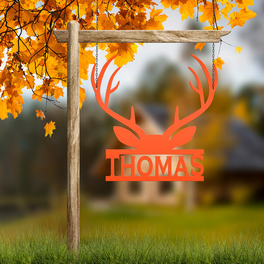 Joycorners Personalized Deer Antler Monogram Metal Sign-Deer Antlers Decor-Deer Cabin Sign LM0110