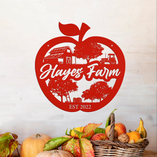Joycorners Personalized Apple Farm Metal Sign, Apple Shaped Sign Wall Decor, Apple Farm Business Sign, Apple Wall Art & Decor, Apple Orchard Sign LM0110
