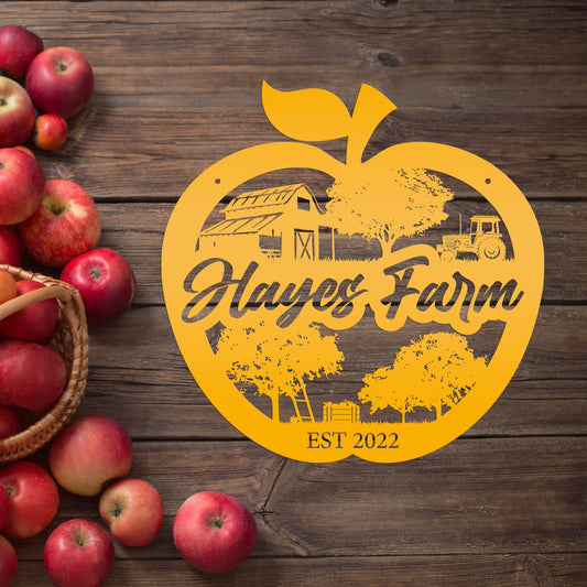 Joycorners Personalized Apple Farm Metal Sign, Apple Shaped Sign Wall Decor, Apple Farm Business Sign, Apple Wall Art & Decor, Apple Orchard Sign LM0110