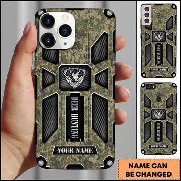 Joycorners Hunting Phonecase Green Woodland Camo Tactical Armor Deer Logo Personalized Name 3D Phone Case