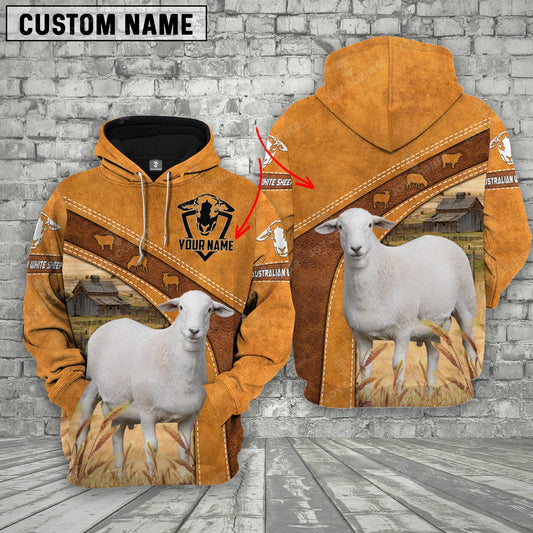 Joycorners Personalized Name Farm Australian White Sheep 3D Hoodie