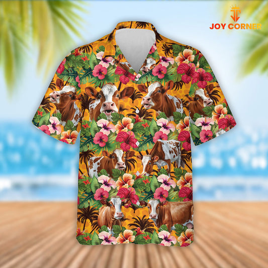 Joy Corners Ayrshire Cattle 3D Hawaiian Flower Shirt