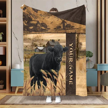 Joycorners Custom Name Black Angus Leather Pattern Blanket