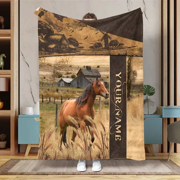 Joycorners Custom Name Horse Lovers Leather Pattern Blanket