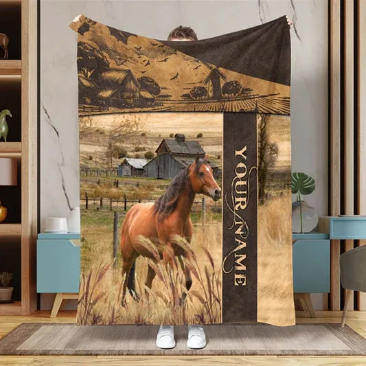 Joycorners Custom Name Horse Lovers Leather Pattern Blanket