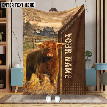 Joycorners Custom Name Highland Cattle Farming Life Pattern Blanket