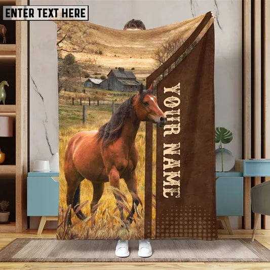 Joycorners Custom Name Horse Lovers Farming Life Pattern Blanket