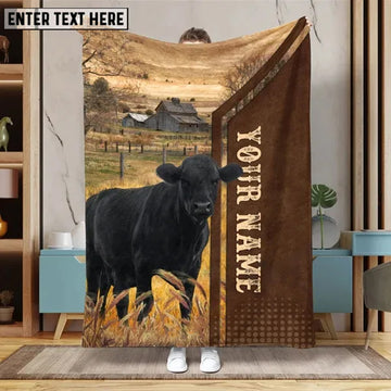 Joycorners Custom Name Black Angus Farming Life Pattern Blanket
