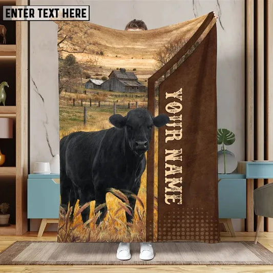 Joycorners Custom Name Black Angus Farming Life Pattern Blanket