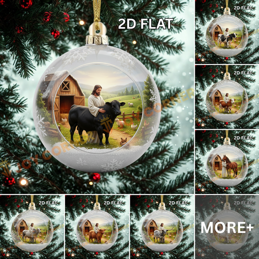Joycorners Christmas Gifts Bauble 2D Jesus & Cow Ornament, Acrylic Ornament (9 Breed Options)