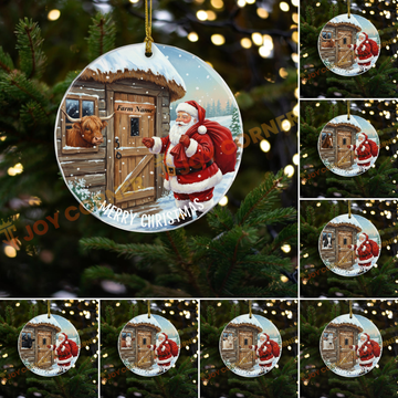 Joycorners Santa Claus Christmas Farm Cow Ornament, Acrylic Ornament (8 Breed Options)
