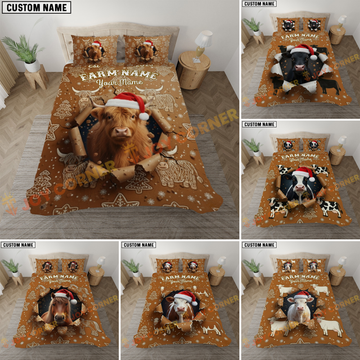 Joycorners Merry Christmas Cow Personalized Name Cozy Bedding set (6 Cattle Breeds)