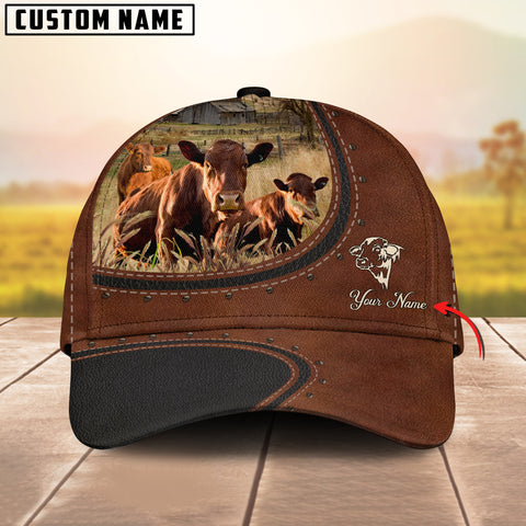 Joycorners Custom Name And Beefmaster Cows Leather Pattern Classic Cap