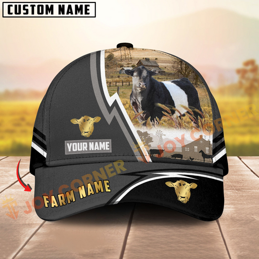 Joycorners Belted Galloway Black White Country Customized Name Brown Leather Pattern Cap