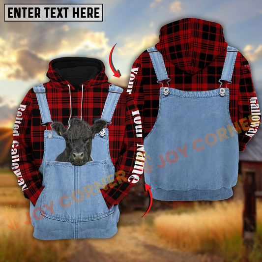 Joycorners Belted Galloway Red Jeans Pattern Personalized Name 3D Hoodie