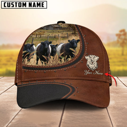 Joycorners Custom Name And Belted Galloway Cows Leather Pattern Classic Cap