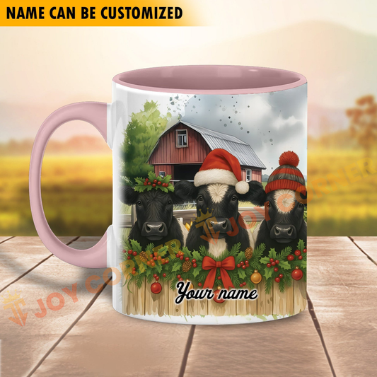 Joycorners Personalized Christmas Farmhouse Holiday Gift Cow Mug