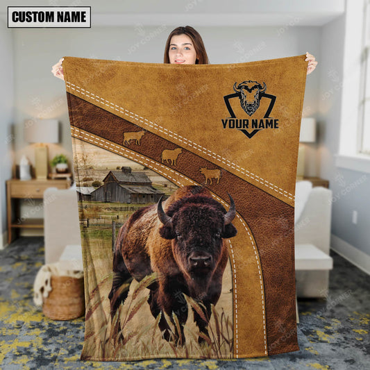 Joycorners Personalized Name Bison Brownie Background Blanket