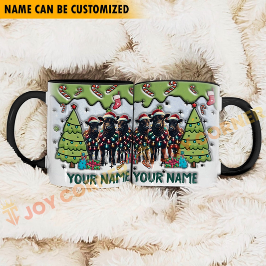 Joycorners Black Angus Christmas Personalized Name Two Tone Mug