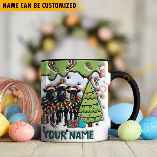Joycorners Black Angus Christmas Personalized Name Two Tone Mug