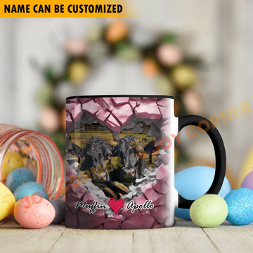 Joycorners Black Angus Couple Personalized Name Two Tone Mug