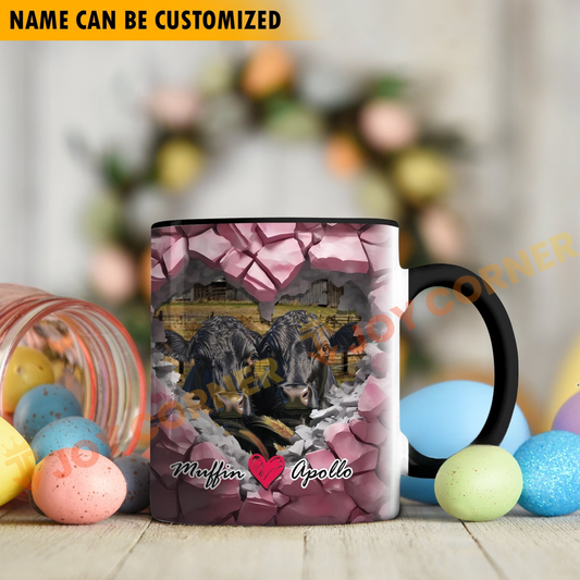 Joycorners Black Angus Couple Personalized Name Two Tone Mug