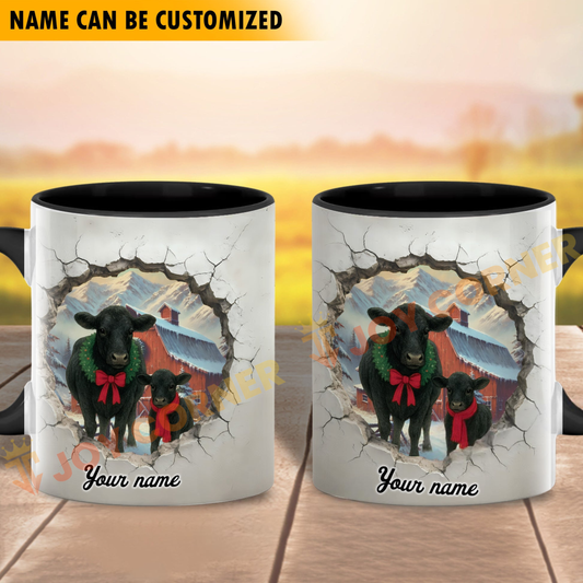 Joycorners Black Angus Personalized Name Christmas Farmyard Mug