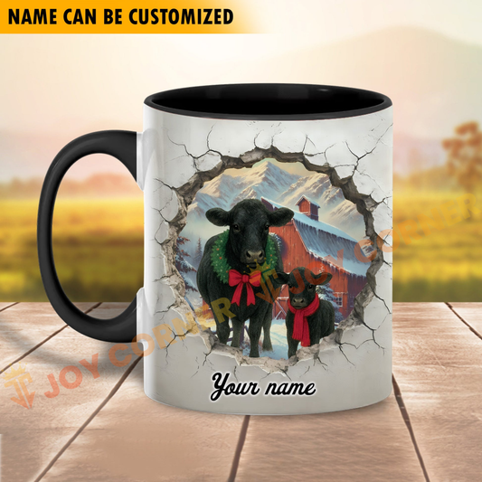 Joycorners Black Angus Personalized Name Christmas Farmyard Mug