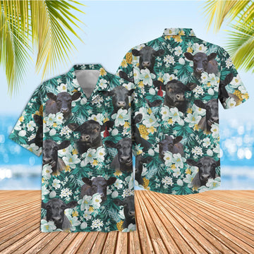 Joy Corners Black Angus Floral Blue Summer 3D Hawaiian Shirt