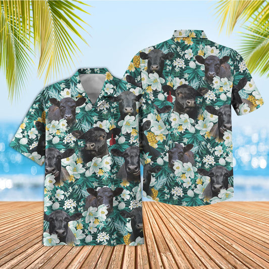 Joy Corners Black Angus Floral Blue Summer 3D Hawaiian Shirt