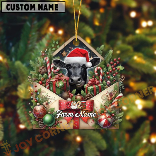 Joycorners Personalized Festive Cow Farm Envelope Acrylic Ornament (14 Breed Options)