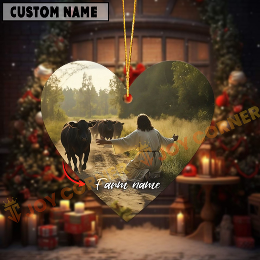 Joycorners Personalized Jesus and Black Angus – Faithful Farm Acrylic Ornament