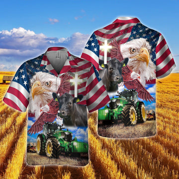 Joy Corners Black Angus With Eagles And Tractor 3D Hawaiian Shirt