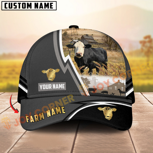Joycorners Black Baldy Black White Country Customized Name Brown Leather Pattern Cap