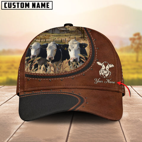 Joycorners Custom Name And Black Baldy Cows Leather Pattern Classic Cap