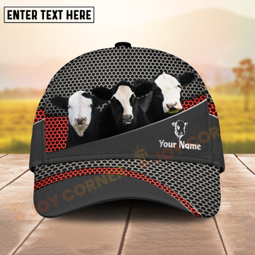 Joycorners Black White Face Simmental Ranch Style Metal Pattern Mesh 3D Cap Personalized Name Cap